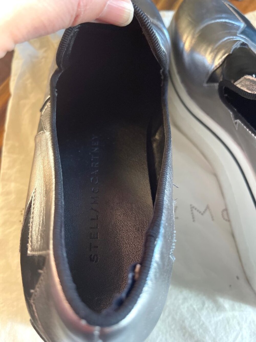 Stella McCartney Silver/Black Faux Leather Binx Star Slip On Sneakers Size 39 - Picture 9 of 13